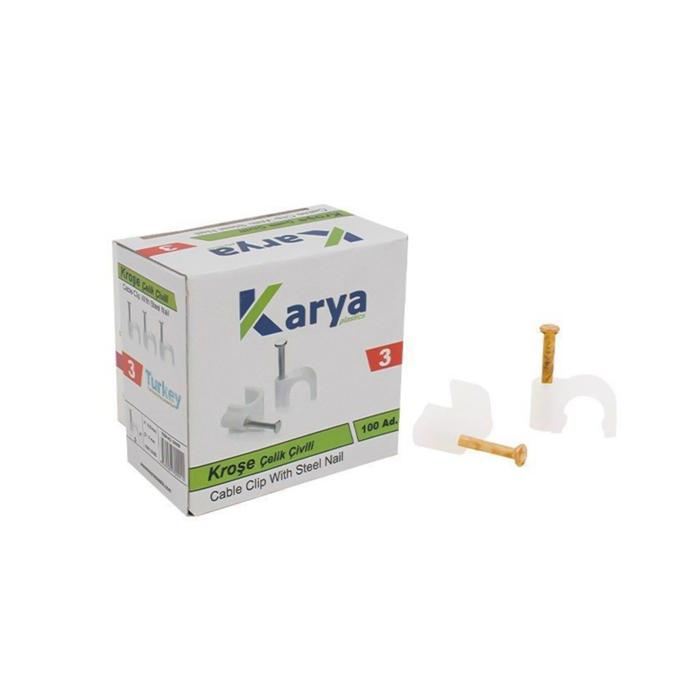 KARYA 3 NUMARA ÇELİK ÇİVİLİ 7 MM KROŞE (100LÜ POŞET)(2X1.5 - 3X1.5 TTR KABLOLAR İÇİN)
