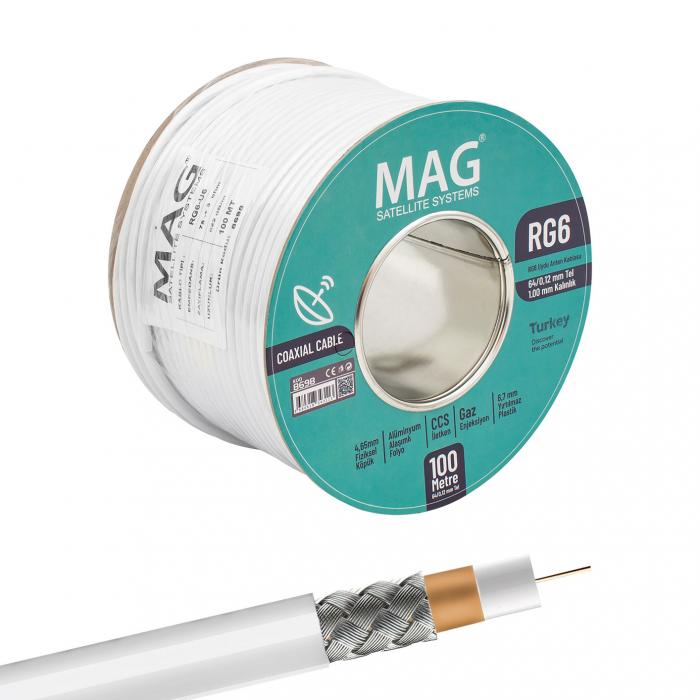 MAG RG6/U6 1.00 MM 64*0.12 TEL CCS MAKARALI YERLİ ÜRETİM ANTEN KABLOSU  (100 METRE)