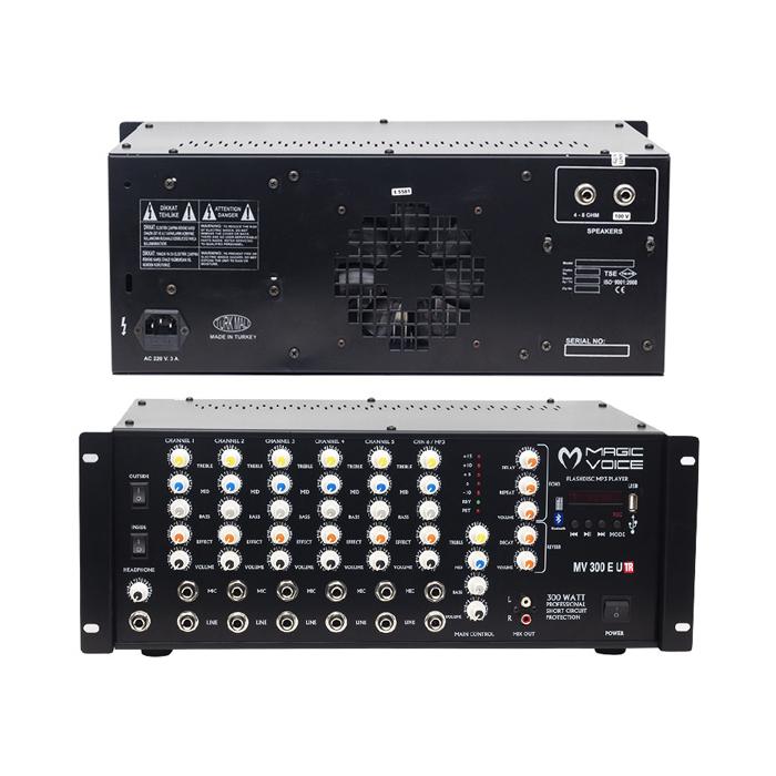 MAGICVOICE MV-300EU-TR 300 WATT 6 MİK. GİRİŞLİ USB*BT TRAFOLU MIXER KÜP ANFİ