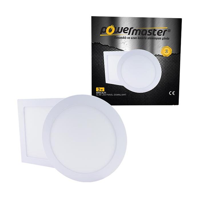 POWERMASTER 3 WATT SIVA ALTI 6500K BEYAZ YUVARLAK 70 MM SLIM LED-ECO SPOT PANEL
