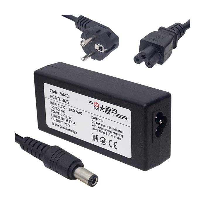 POWERMASTER PM-33431 19 VOLT - 2.37 AMPER 6.3*3.0 MM UÇLU TOSHIBA NOTEBOOK ADAPTÖR ( + POWER KABLOSUNU UNUTMA)