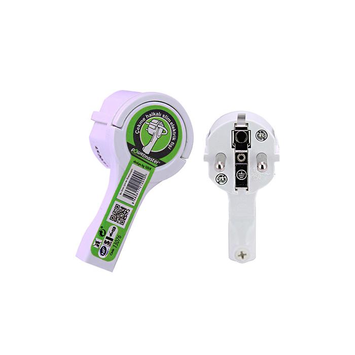 POWERMASTER TOPRAKLI ÇEKME HALKALI SLİM ELEKTRİK FİŞİ --BEYAZ-- (UPS GİRİŞLİ)