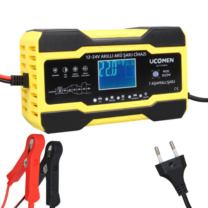 UCOMEN UC-C121001A SARI 12/24 VOLT MAX 10 AMPER LED GÖSTERGELİ AKÜ ŞARJ CİHAZI