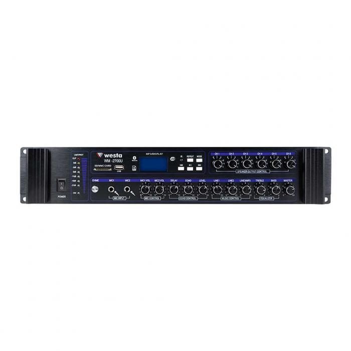 WESTA WM-2700U 700 WATT USB/BT/SD 4-16-70-100V 6 BÖLGELİ HAT TRAFOLU MİKSER ANFİ