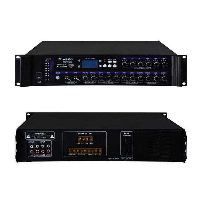 WESTA WM-2250U 250 WATT 100 VOLT USB/MP3/BLUETOOTH 6 BÖLGELİ TRAFOLU MIXER ANFİ