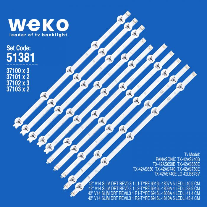 WKSET-6381 37100X3 37101X2 37102X3 37103X2 42 V14 SLİM DRT REV0.3 1 10 ADET LED BAR