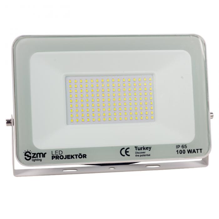 ZMR 100 WATT - 220 VOLT 6500K IP65 150* IŞIK AÇISI BEYAZ SLİM KASA LED PROJEKTÖR
